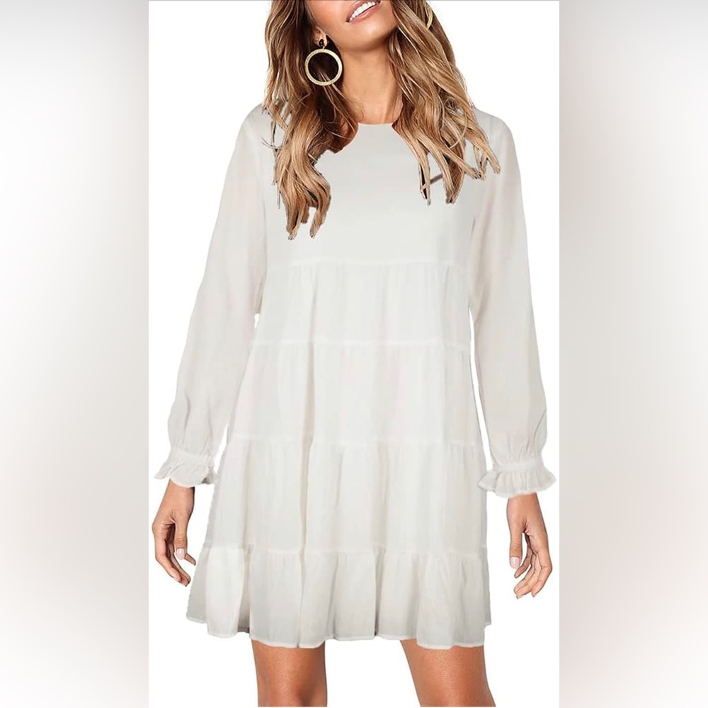 Joteisy Women’s Summer Ruffle Sleeve Round Neck Loose Fit Casual Swing Shor